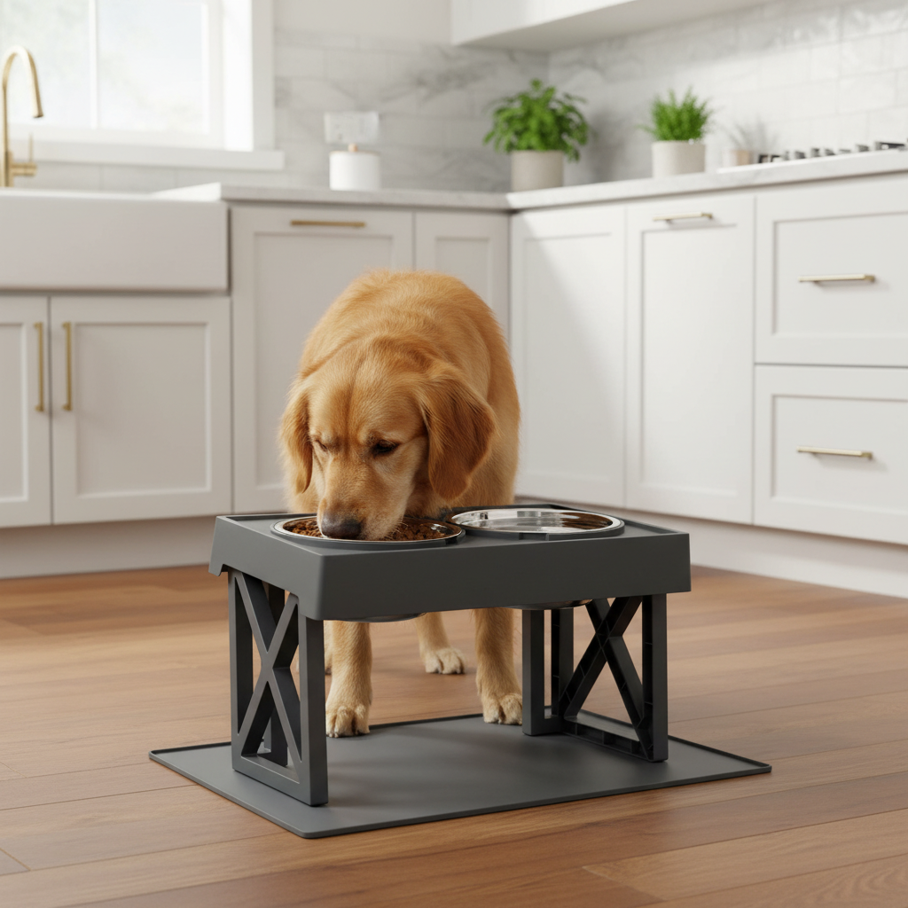 Lifestyle - Large Dog Eating in Kitchen